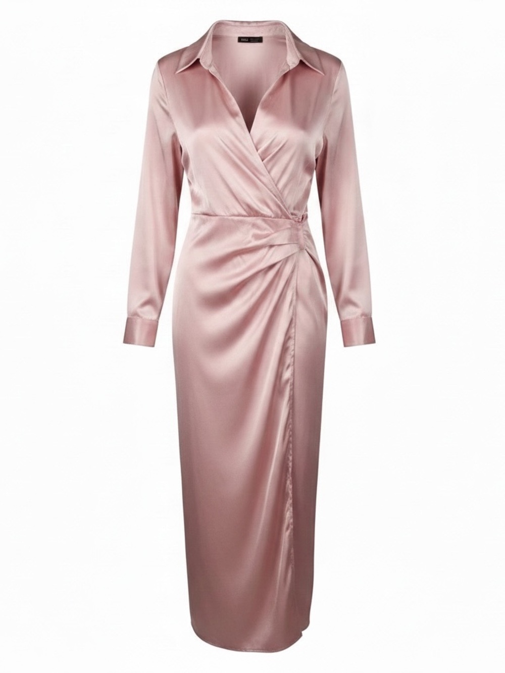 SHEIN Dusty Rose Satin Wrap-Style Maxi Blouse Dress